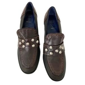Valentina Rangoni Brown Leather Studded Accents Heeled Loafers Women’s Size 7.5